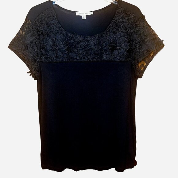 Gothic Crochet Lace Scoop Neck Cap Sleeve Black Top M – Witchy Chic Romantic - Picture 1 of 6